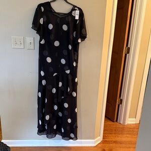 LOFT Black and White Asymmetrical Polka Dot Dress